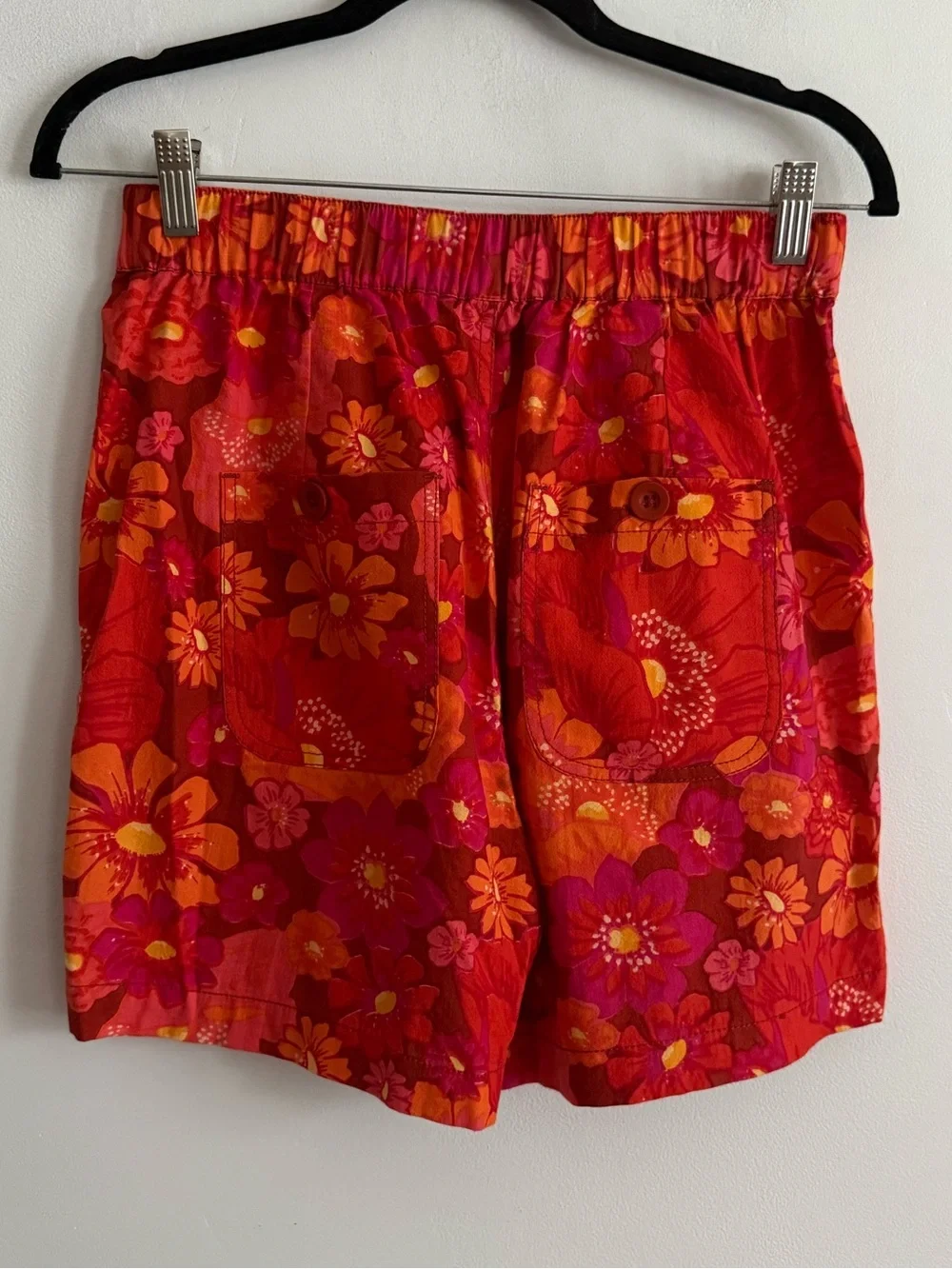 Free People Floral Cotton Pull On Shorts Pink Orange Women’s Size Small
